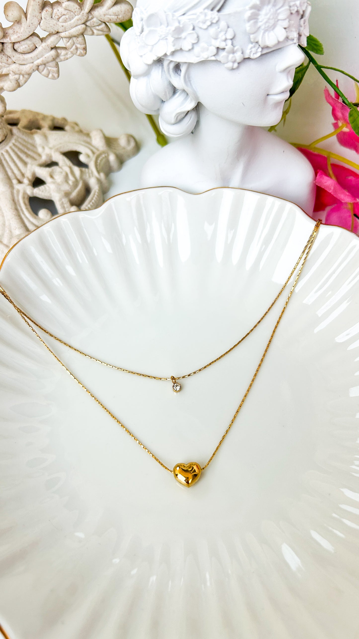 Layered heart and stone necklace
