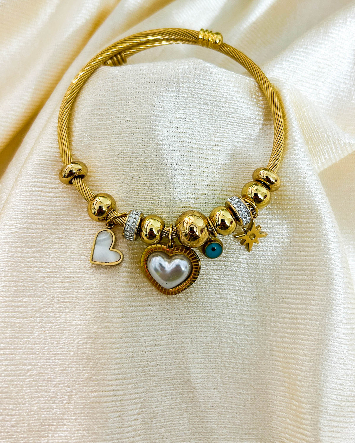 Pearl heart charm bracelet