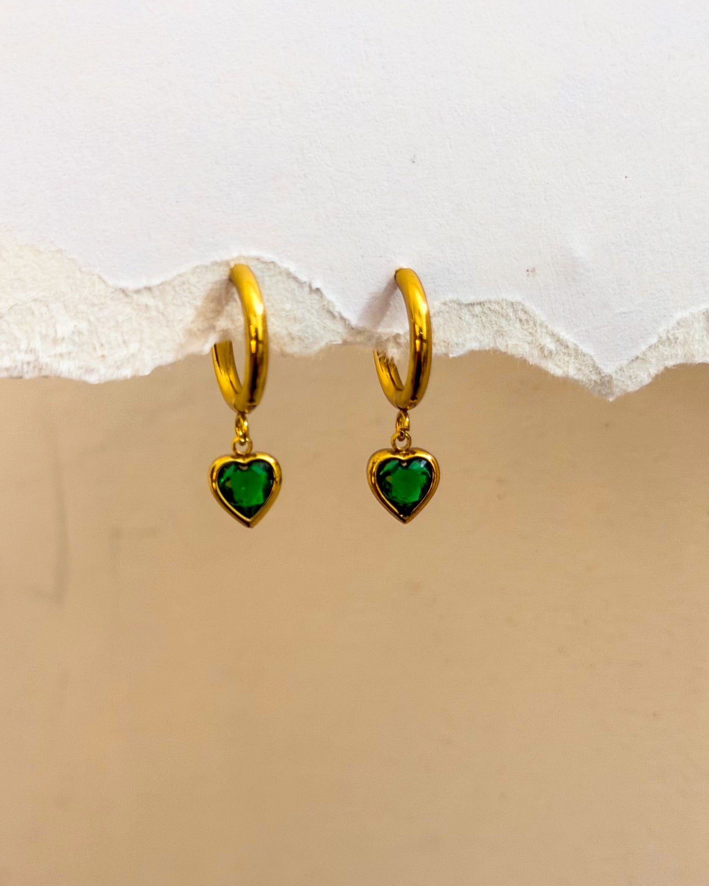 Green heart stone huggies
