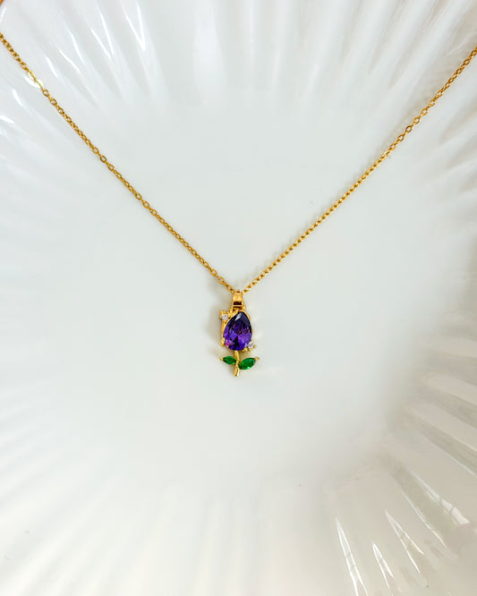 Purple mini tulip necklace