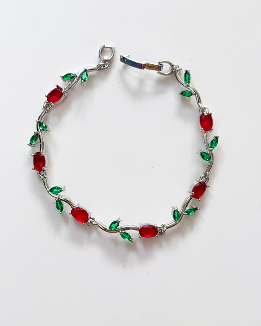Silver red tulip bracelet