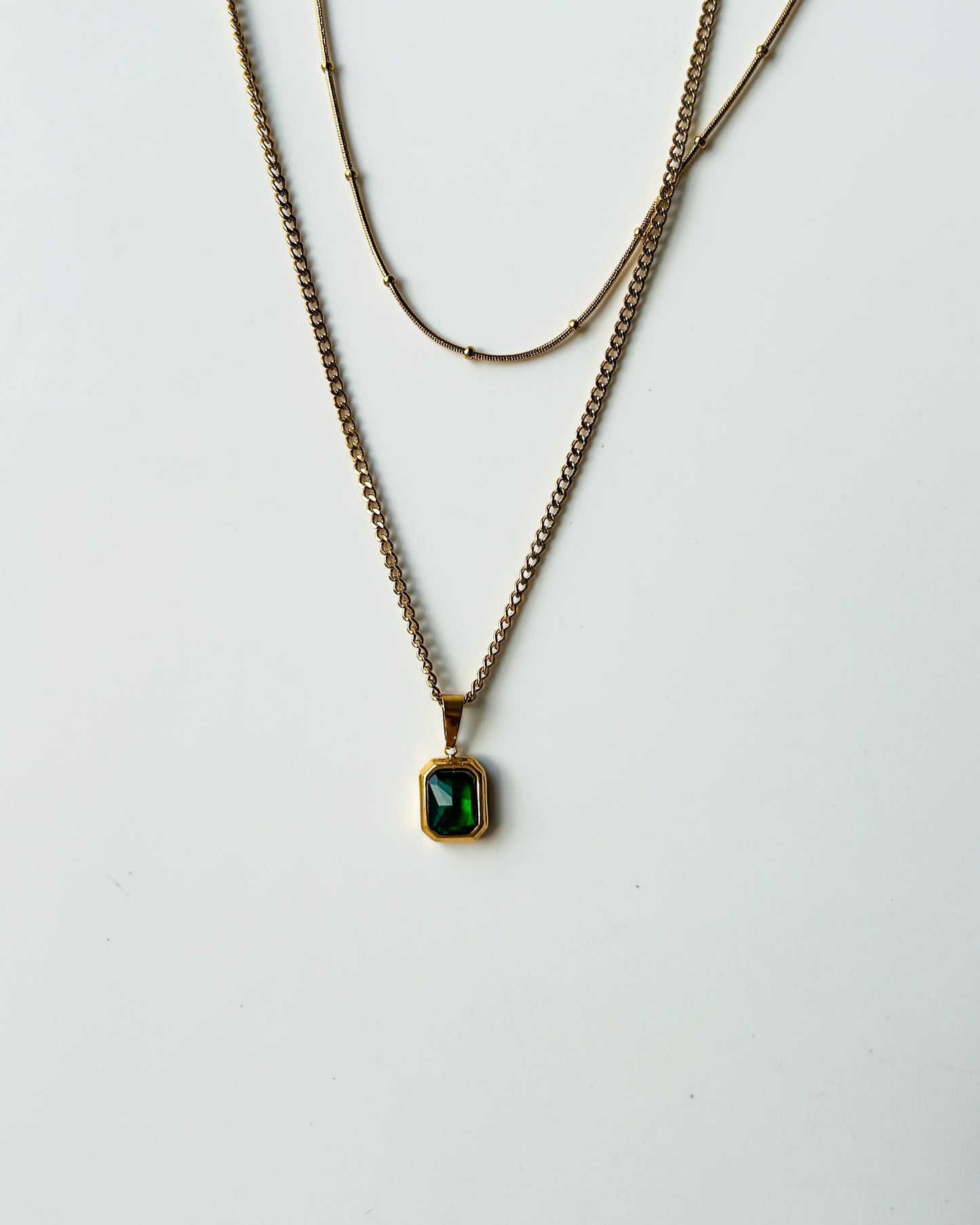 Layered green stone necklace
