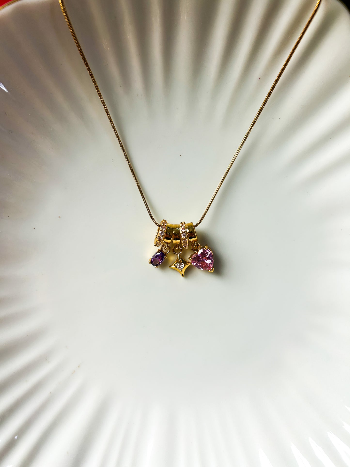 Heart ring charm necklace