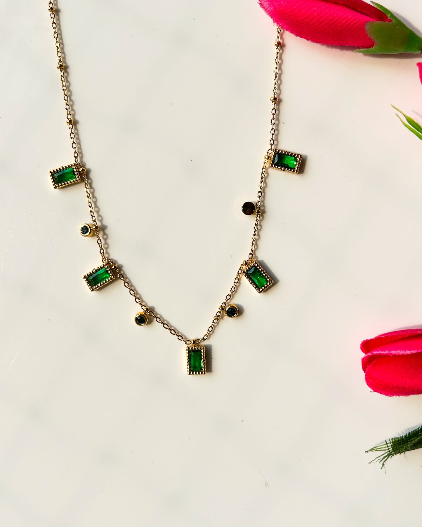 Square, stone charm necklace