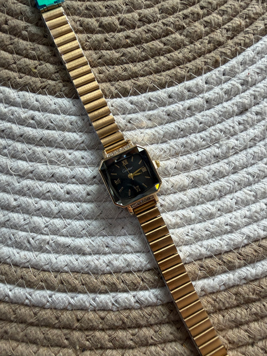 Studded square dial watch
