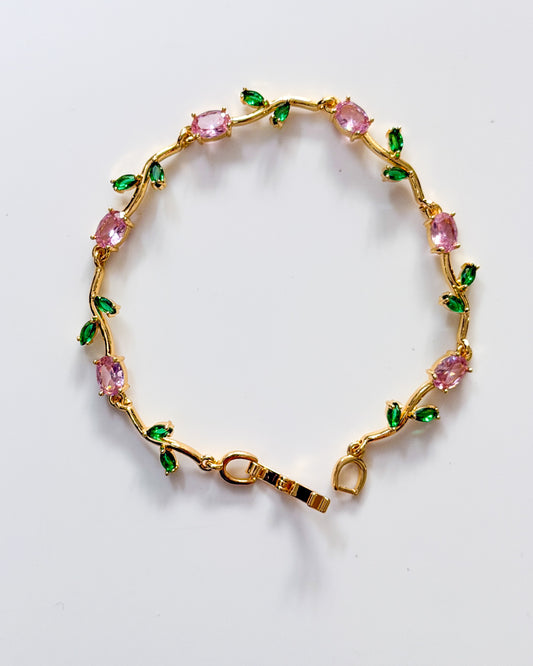 Pink green tulip bracelet