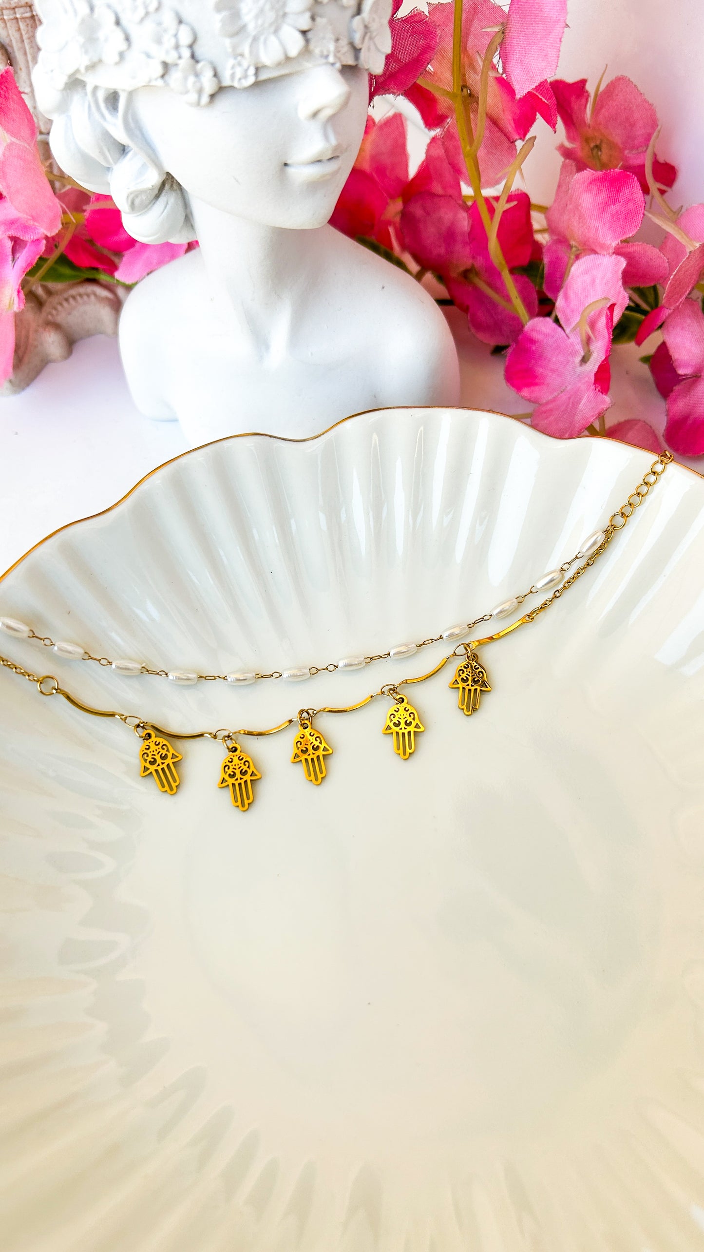 Pearl layered hamsa charm bracelet