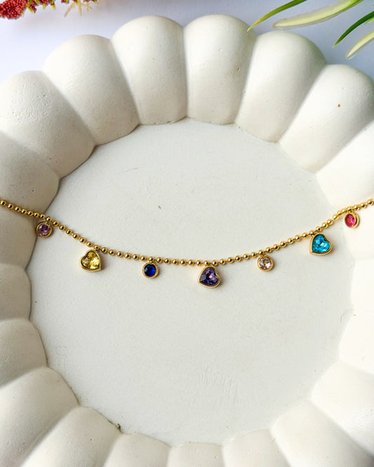 Multicoloured heart stone bracelet