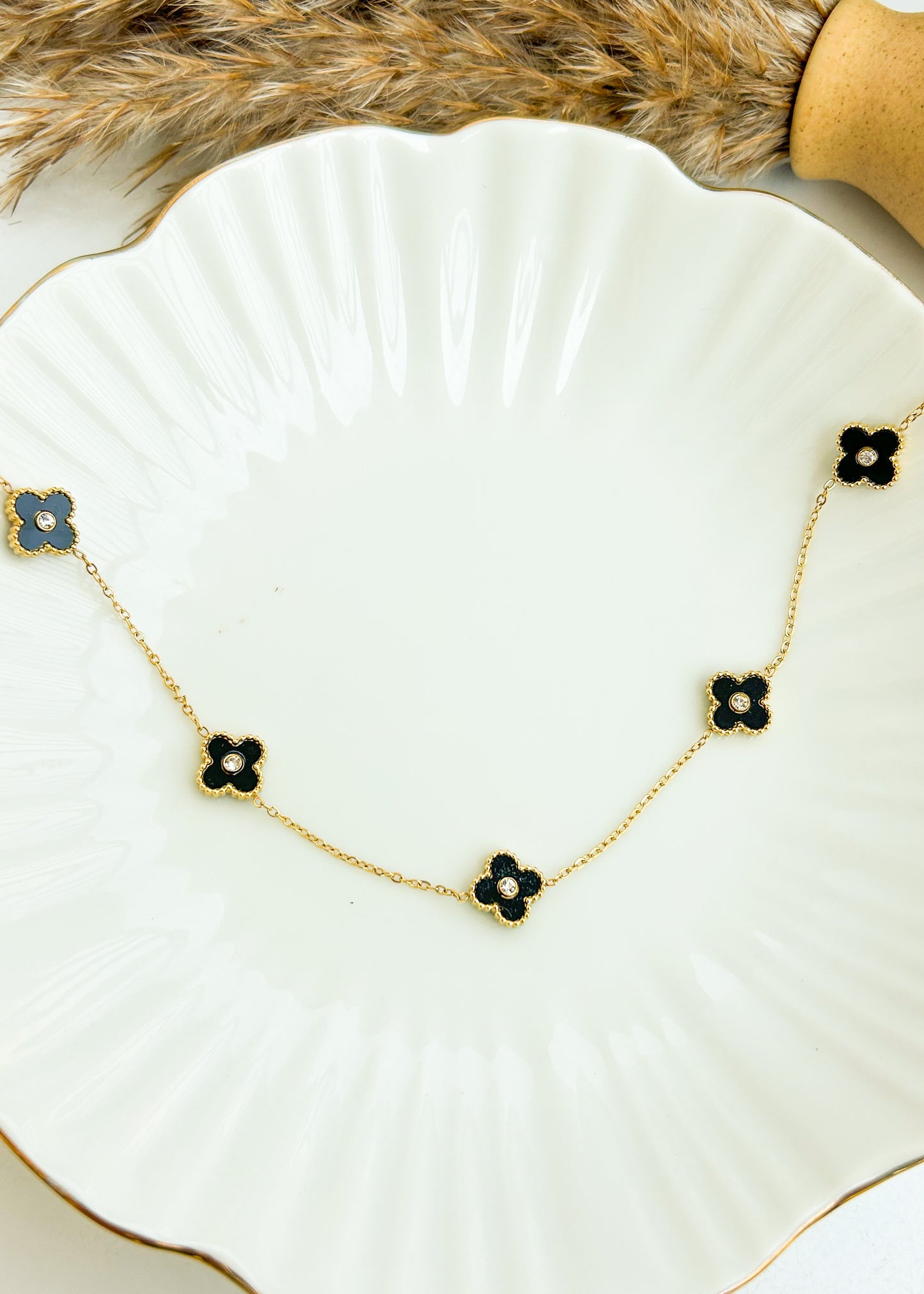 Black studded-clover necklace