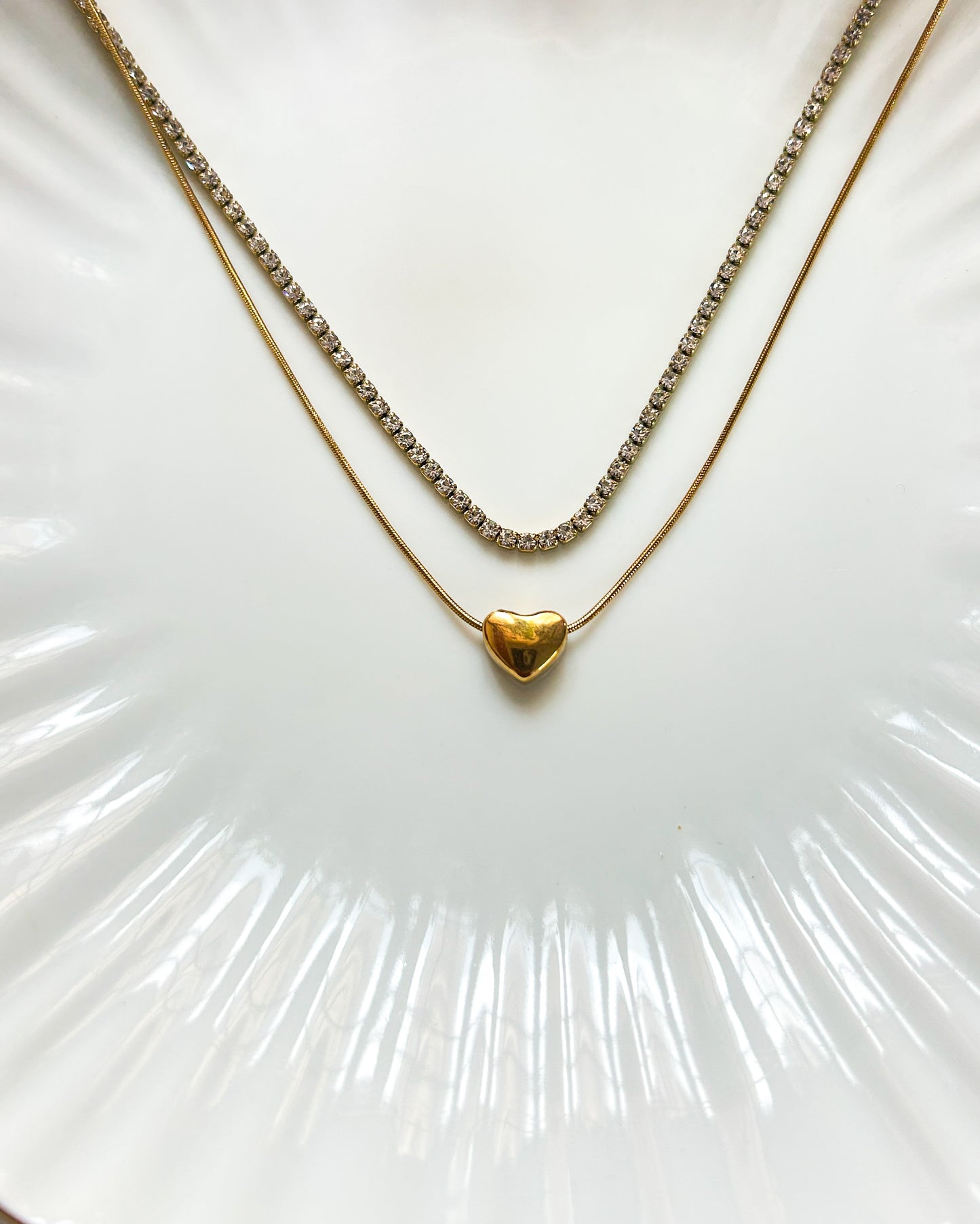 Mini heart layer tennis necklace