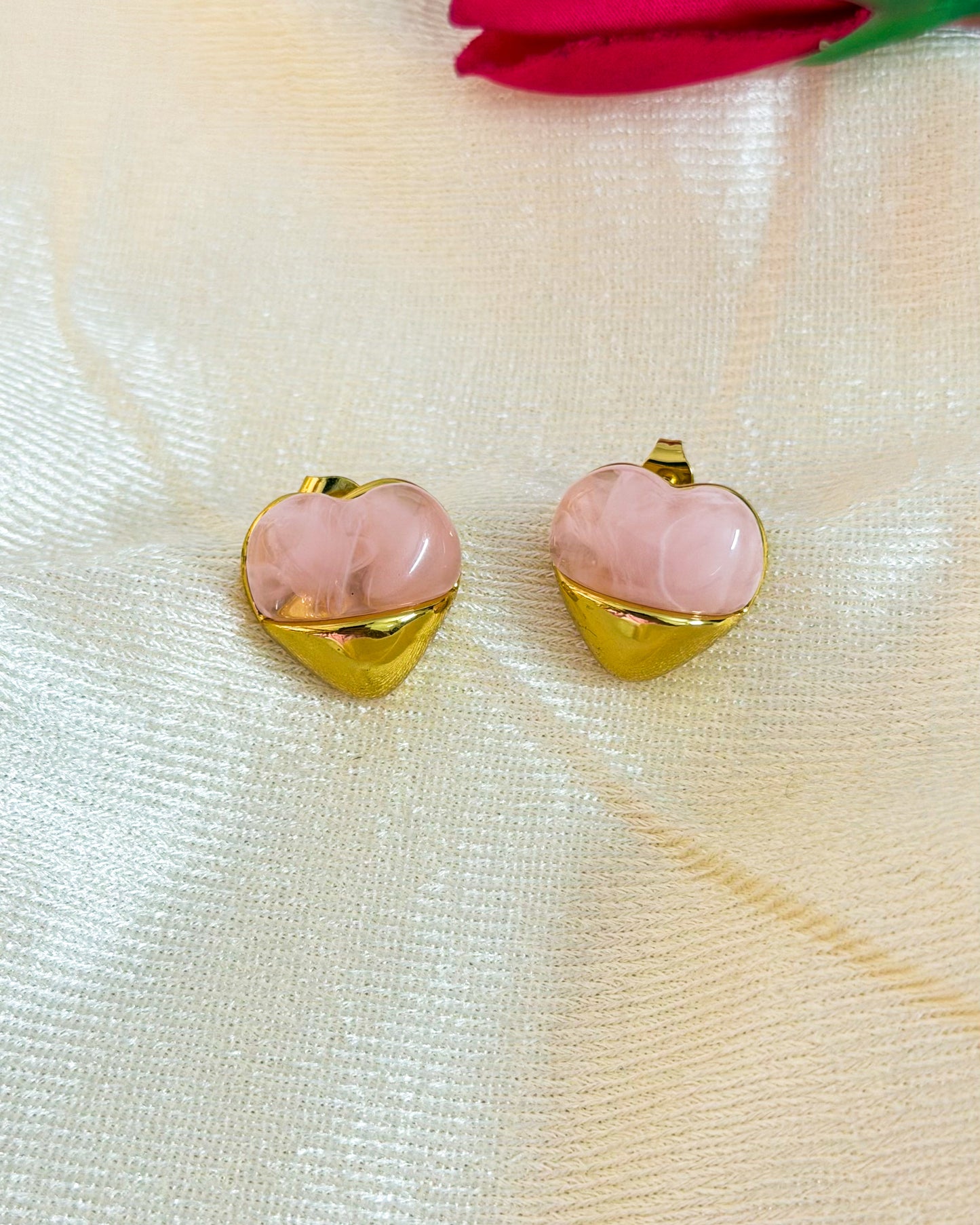 Enamel pink heart earrings