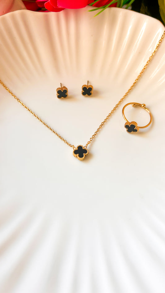 Clover set - necklace, earrings and adjustable ring