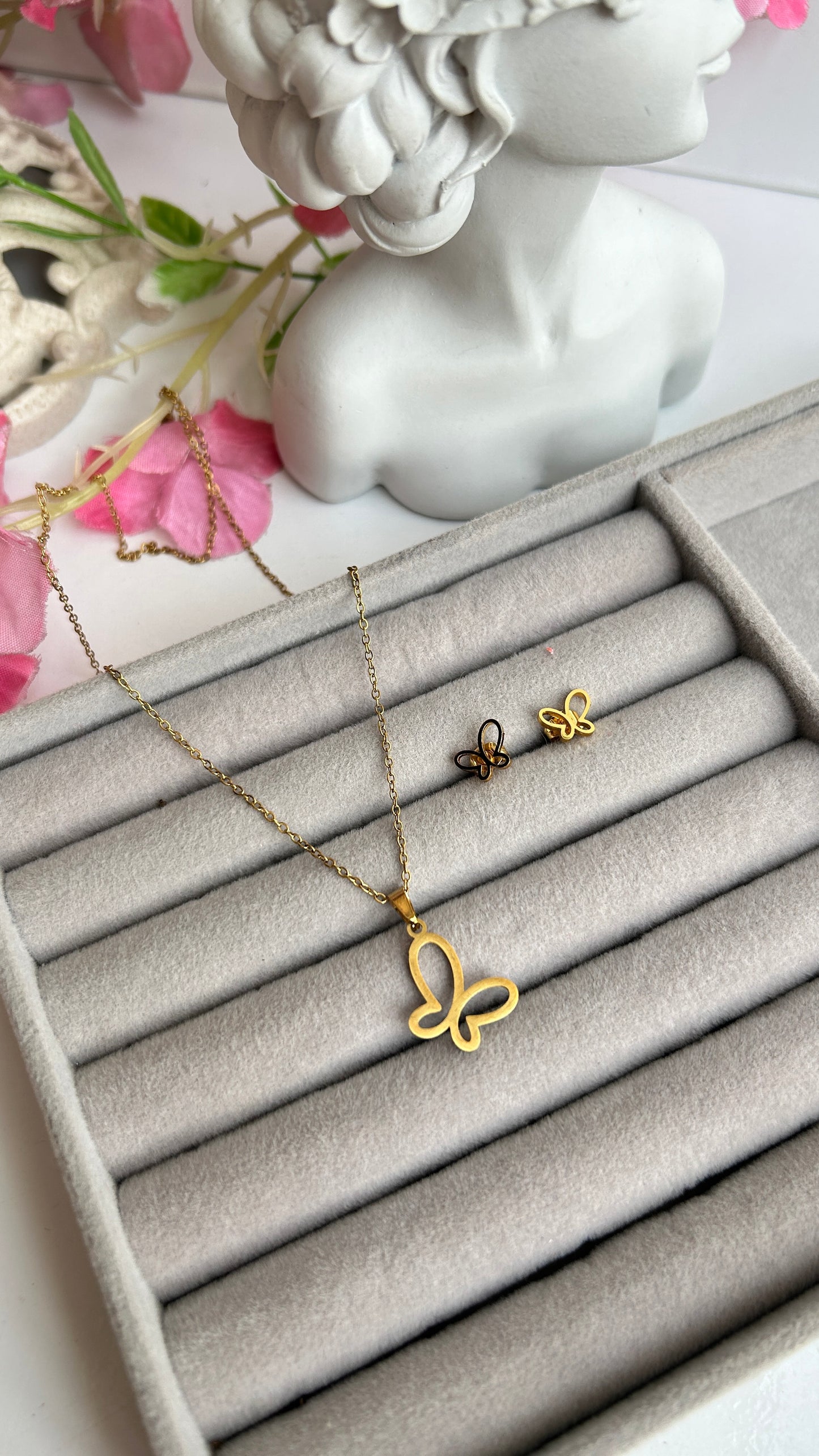 Butterfly necklace + earrings combo