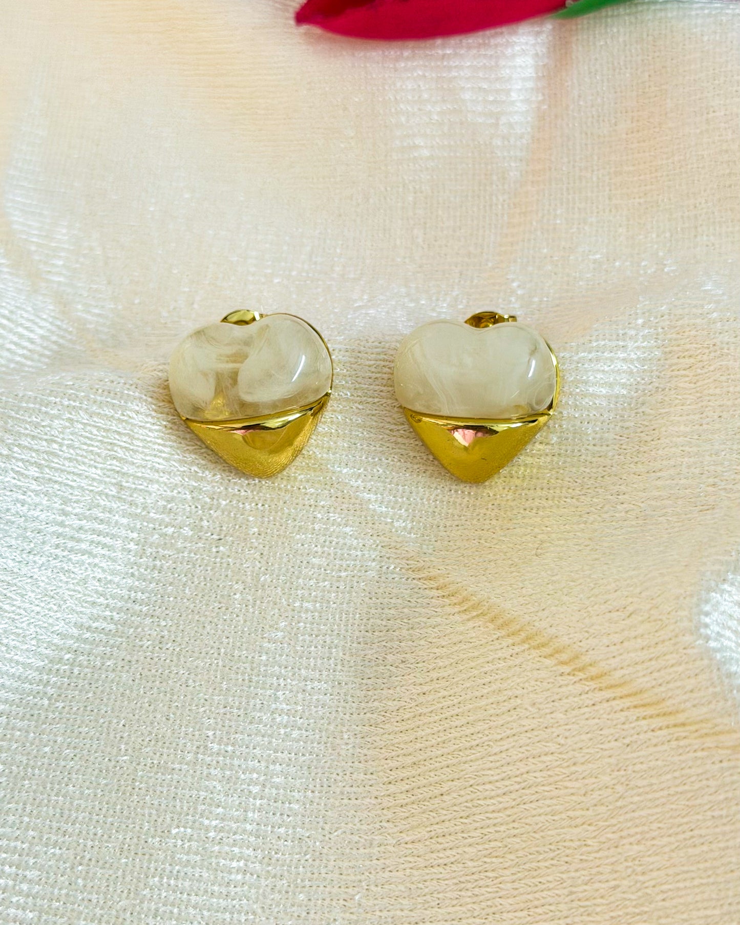 Enamel white heart earrings