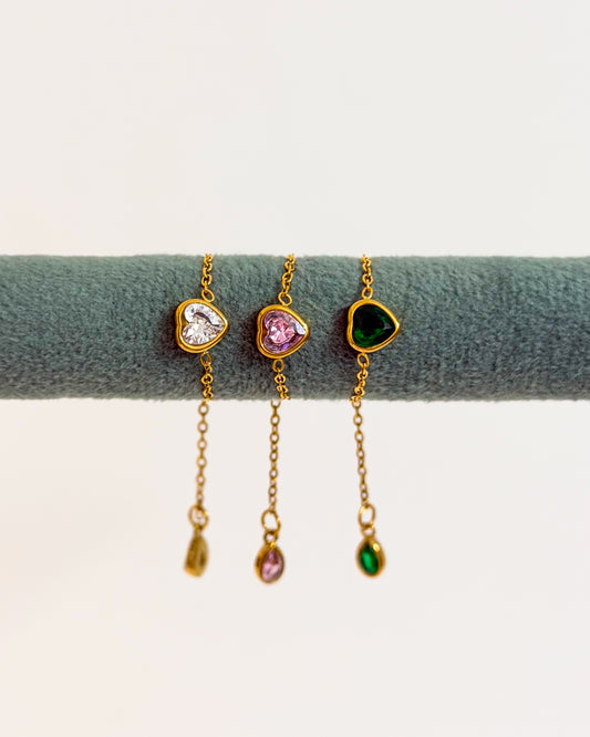 Heart stone adjustable chain ring