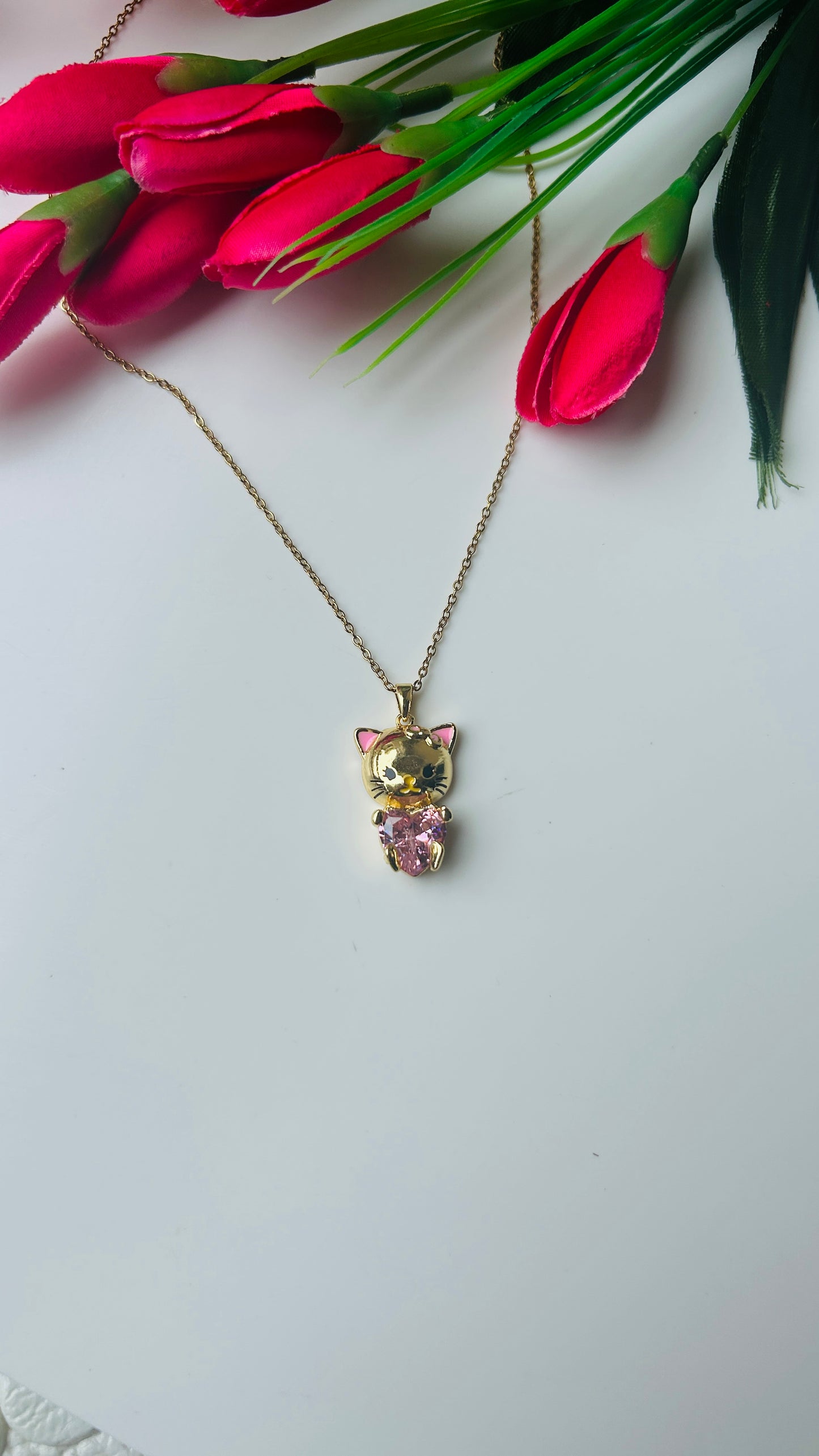 Pink kitty necklace