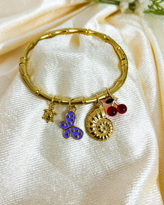 Cherry with butterfly bamboo charm bracelet