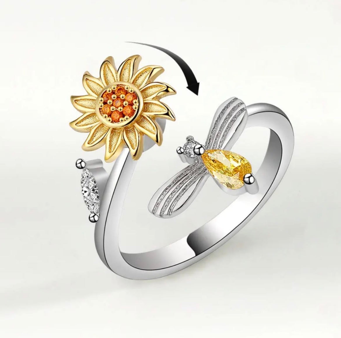 Healing sunflower fidget adjustable ring