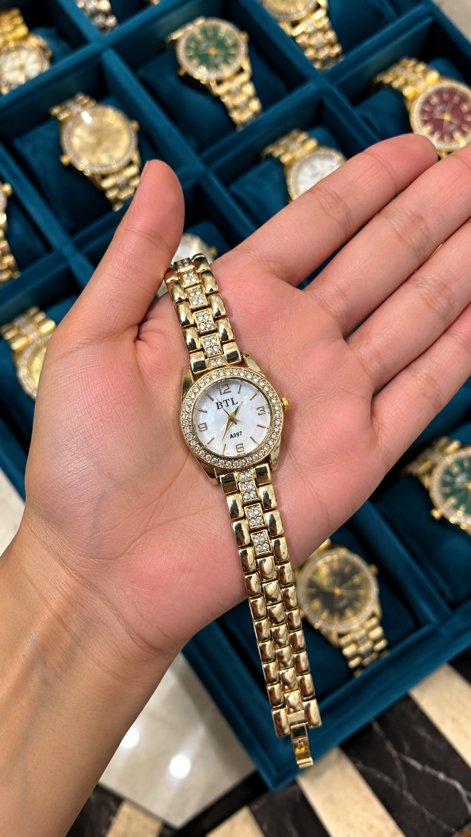 Full studded white dial watch