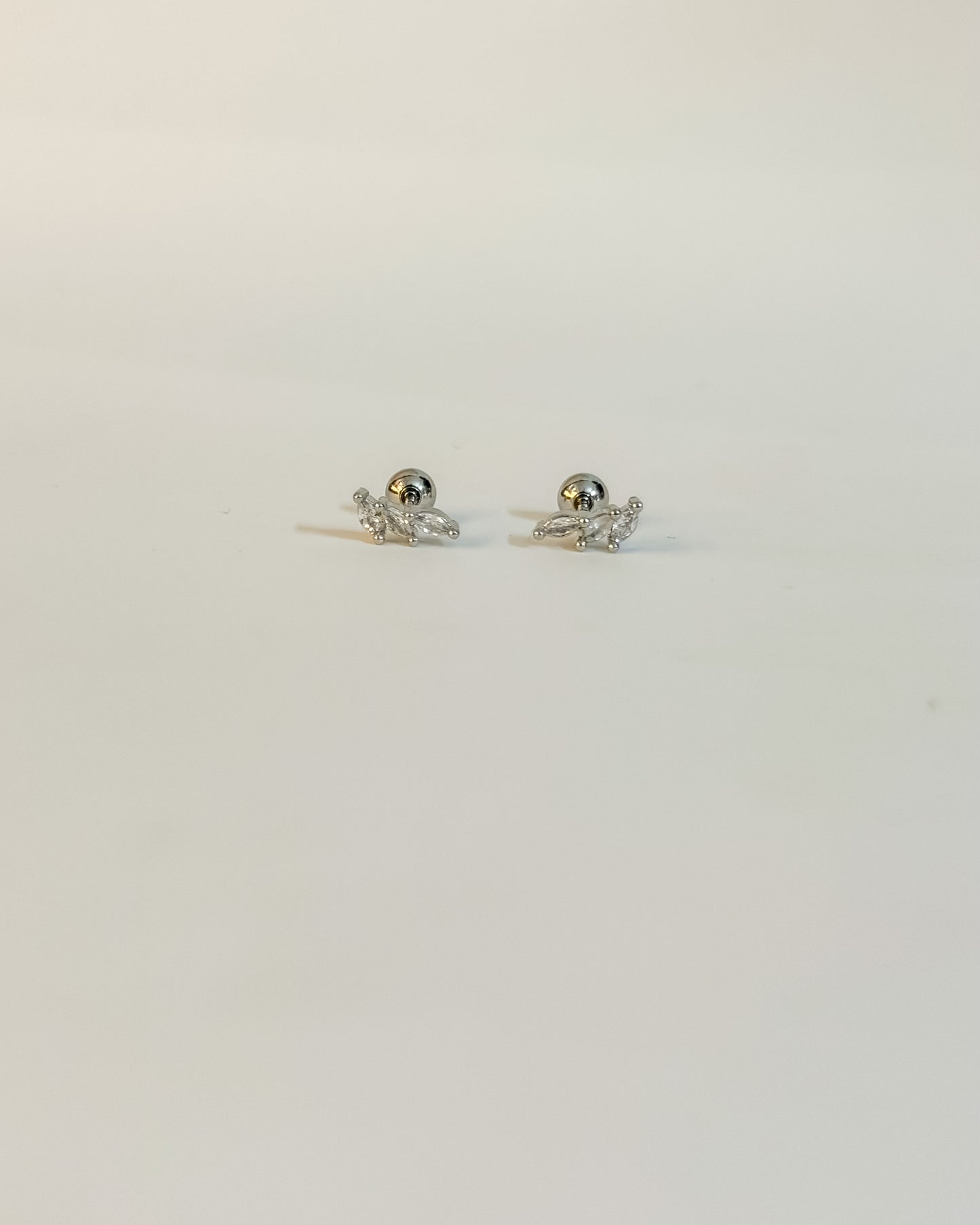 Mini leaf silver ball back earrings