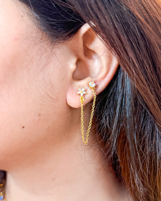 Five petal flower Link Chain Studs (Ball Back)