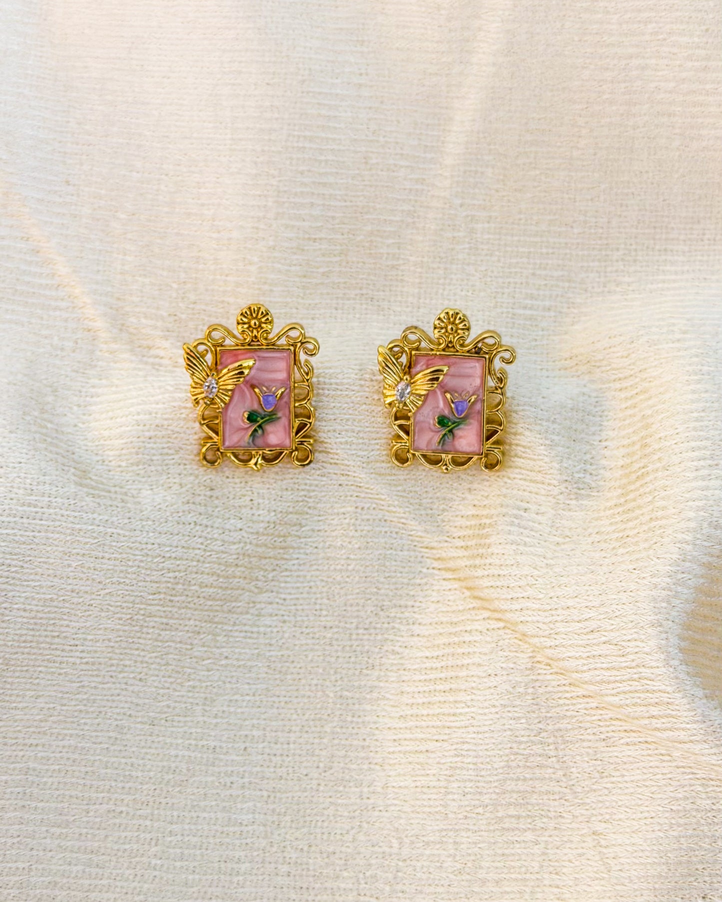 Vintage bloom enamel earrings