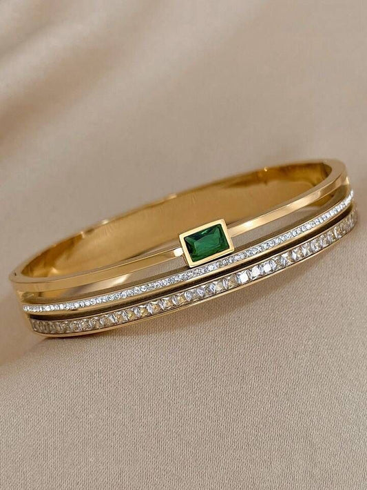 Layered green stone thin wrist bracelet