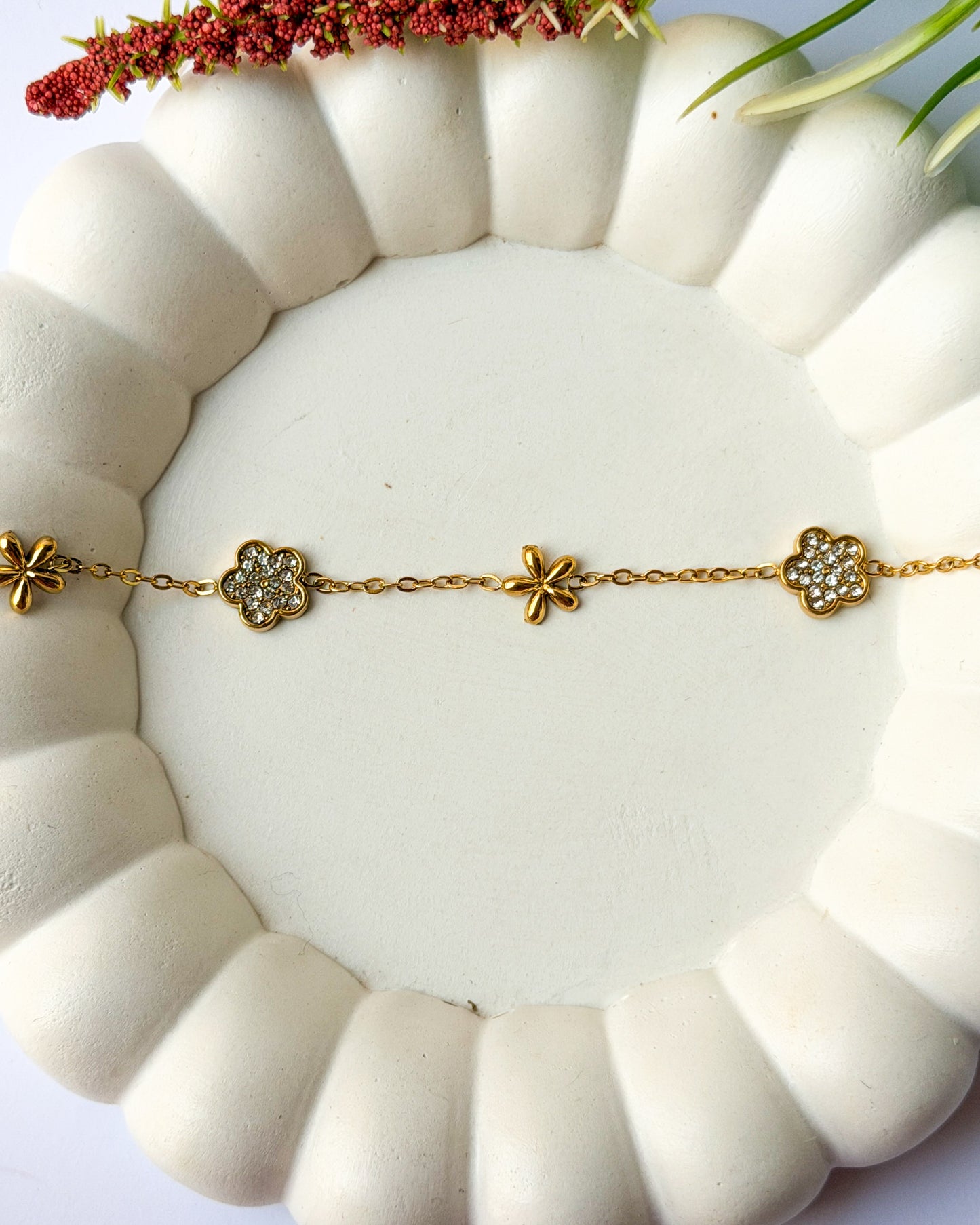 Studded flower chain bracelet