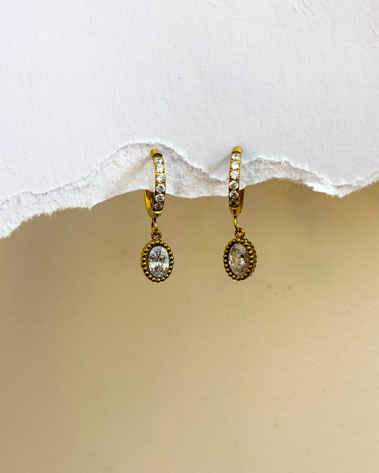 Studded oval stone huggies