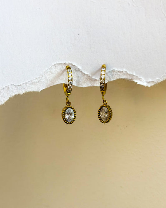 Studded oval stone huggies