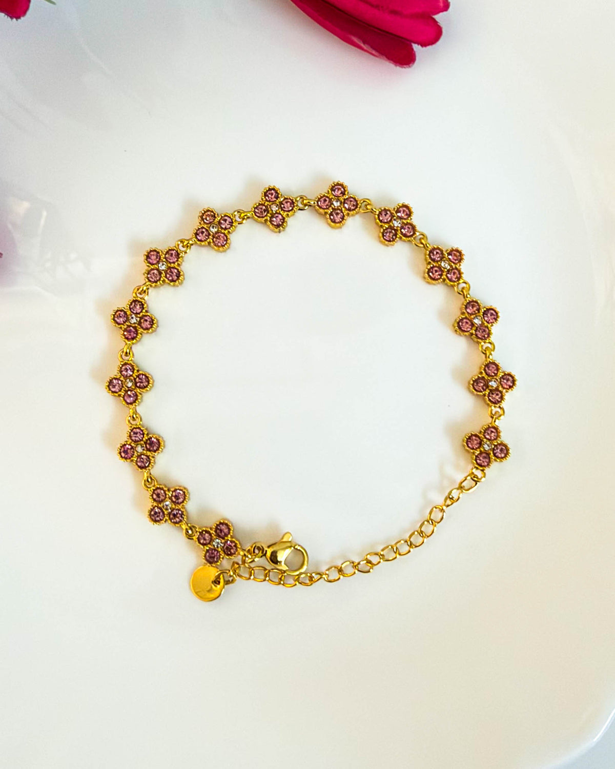 Pink studded clover bracelet