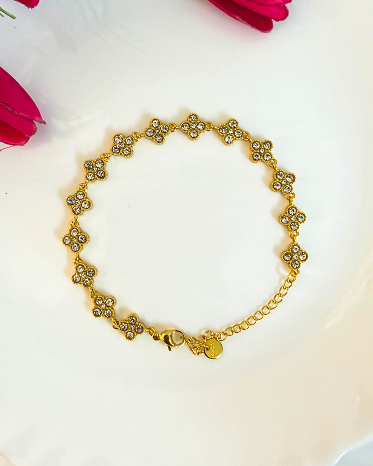 White studded clover bracelet