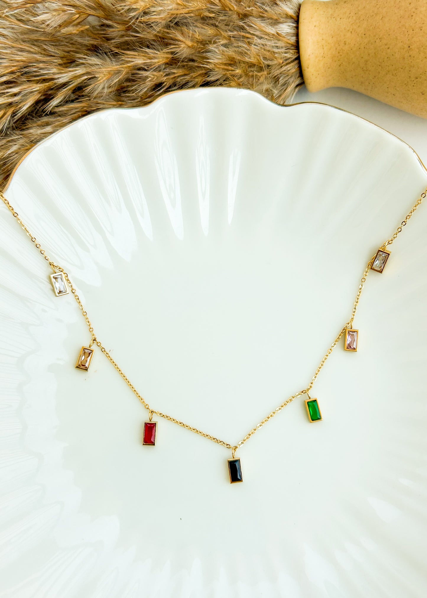 Square multi colour stone necklace