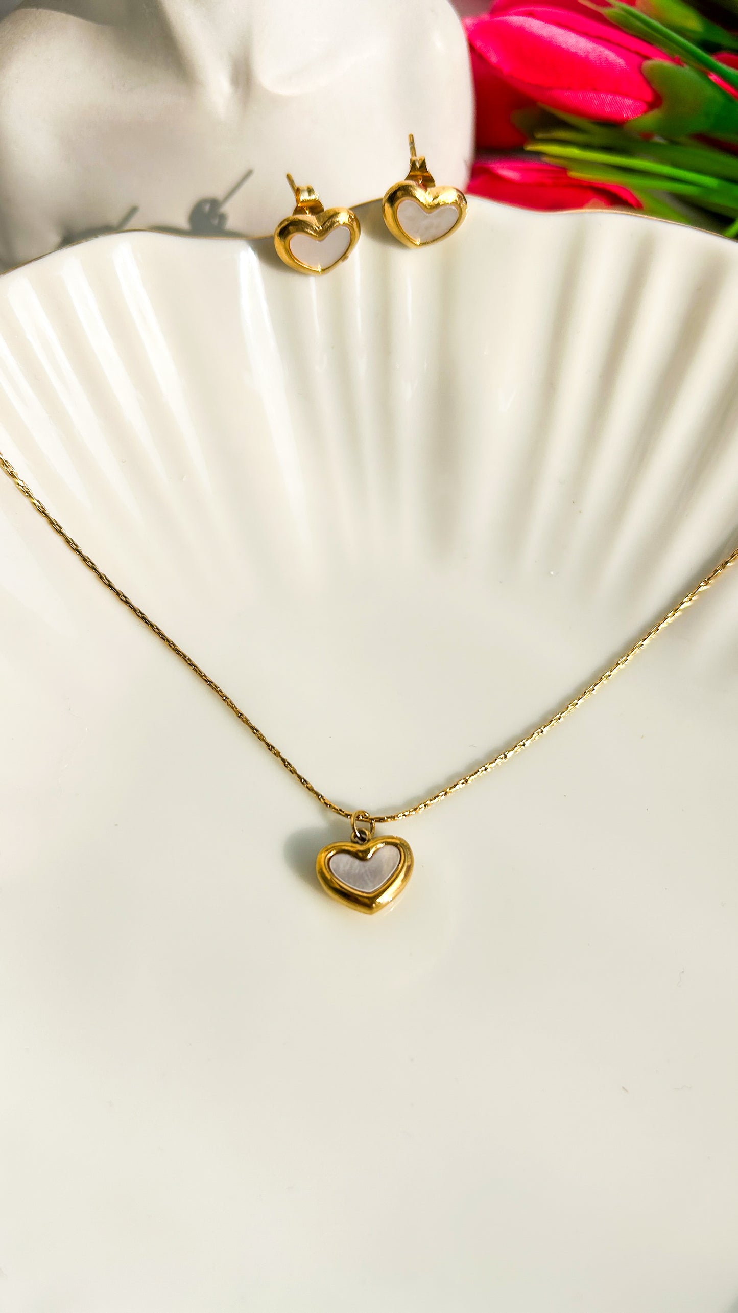 Minimal heart combo- necklace & earrings