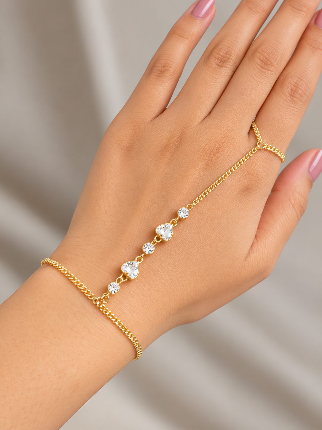 Heart with round stone hand chain