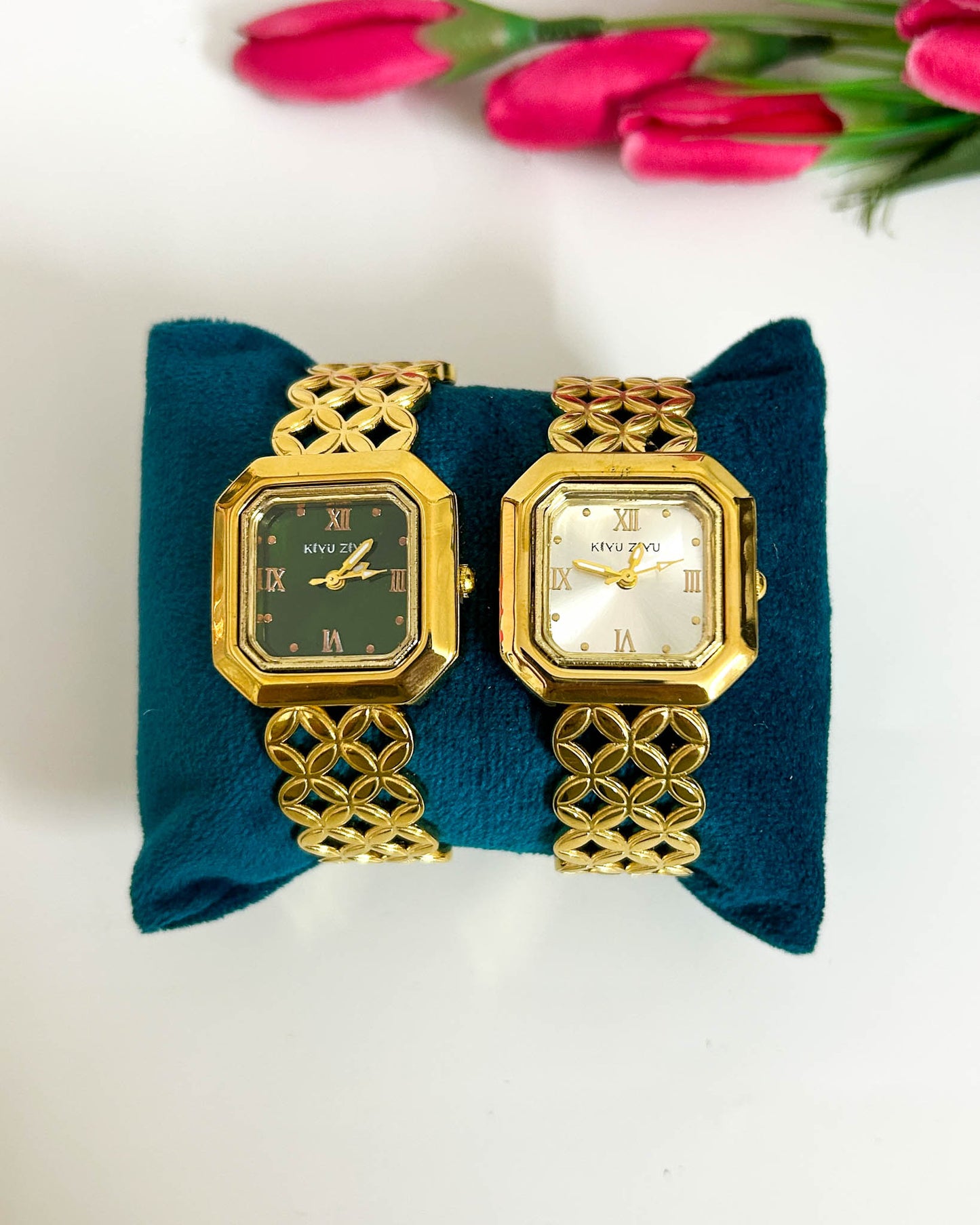 Floral link thin wrist baby size watch