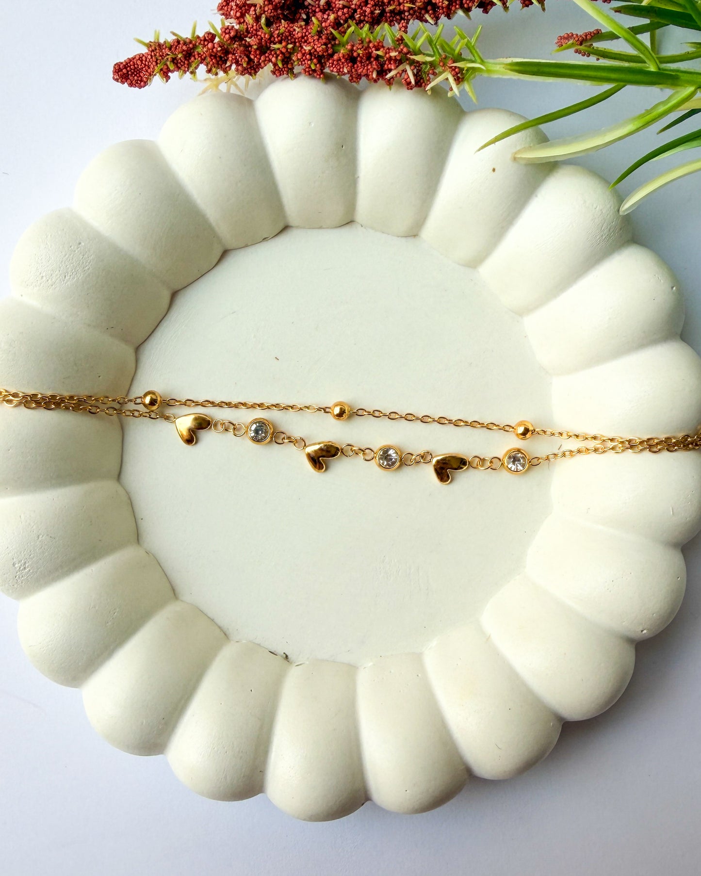 Heart stone layered bracelet