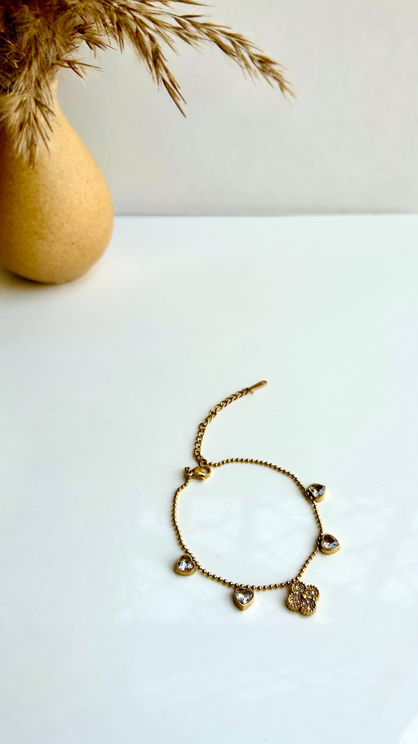 Studded clover charm bracelet