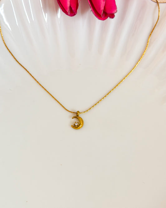 Mini moon necklace with stone