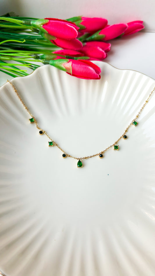 Dainty green stone charm necklace