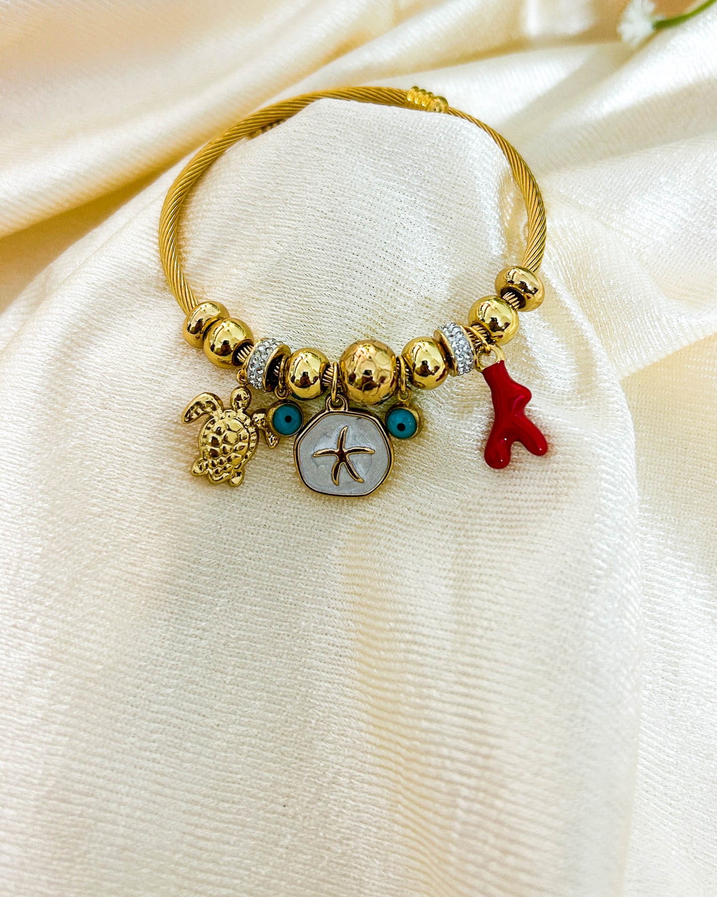 Turtle mop starfish charm bracelet