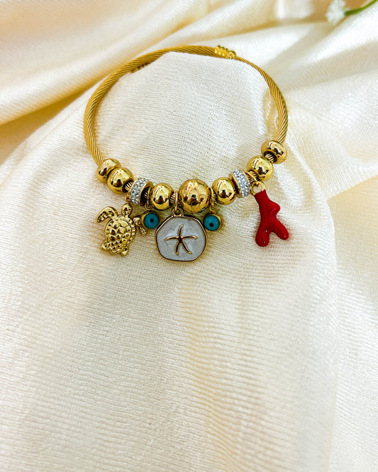 Turtle mop starfish charm bracelet