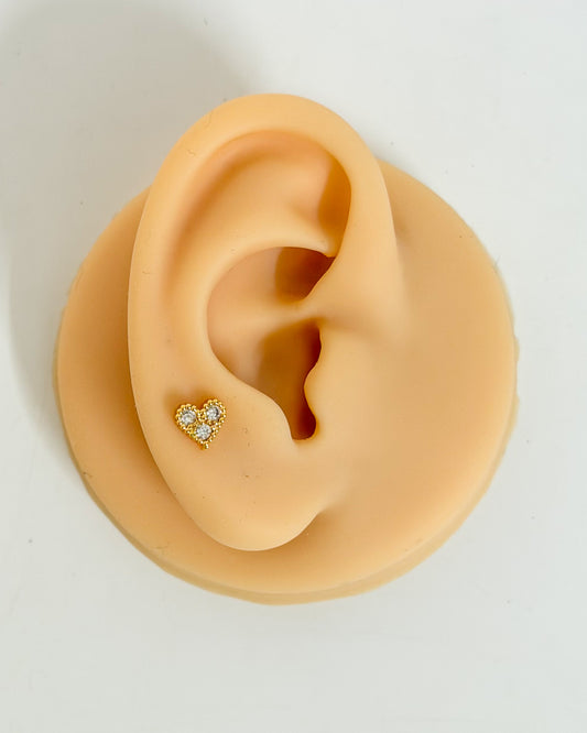 Three stone in a heart ball back studs