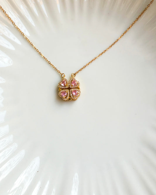 Pink studded heart magnetic necklace
