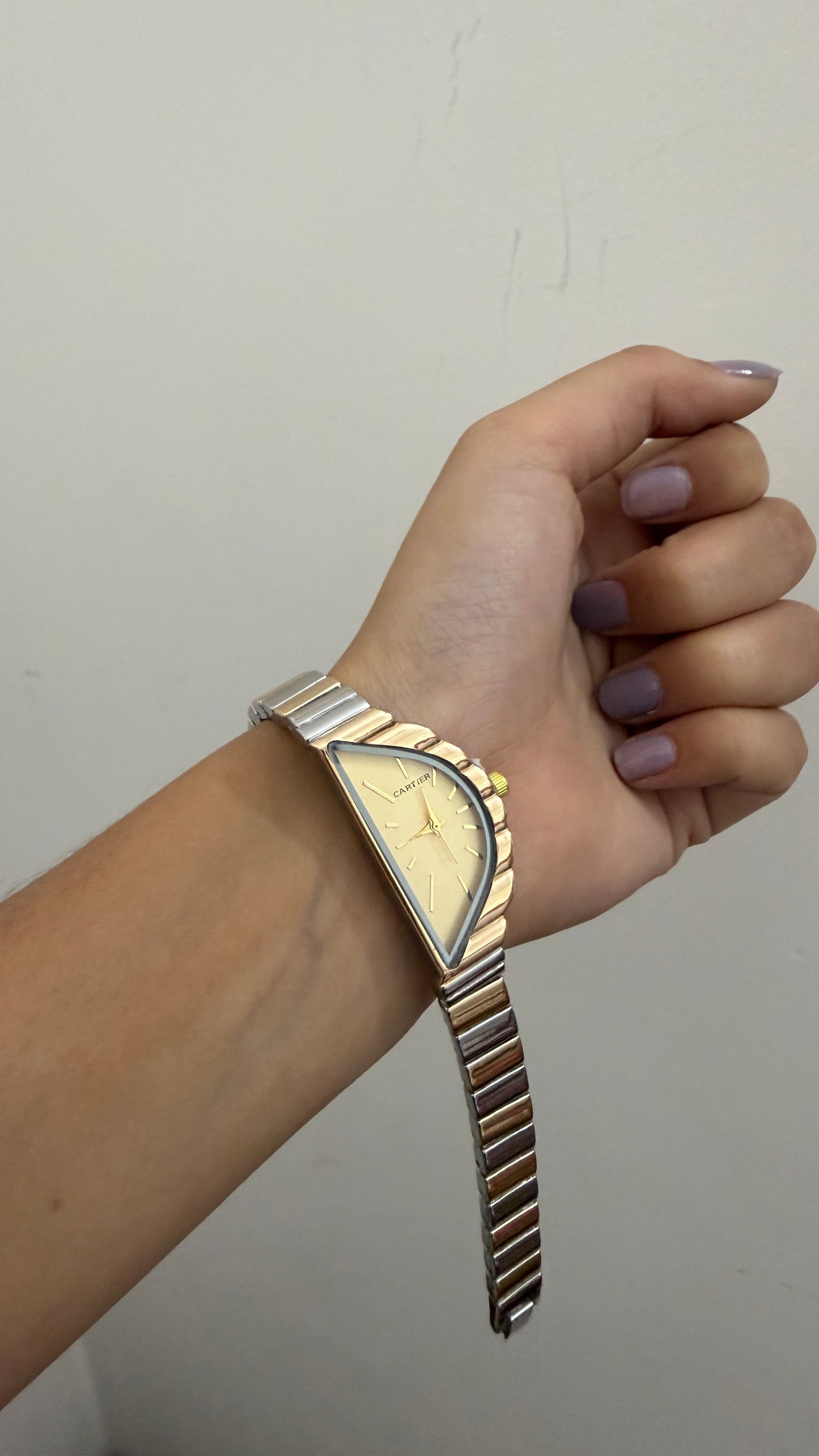 Cartier half moon gold dial watch