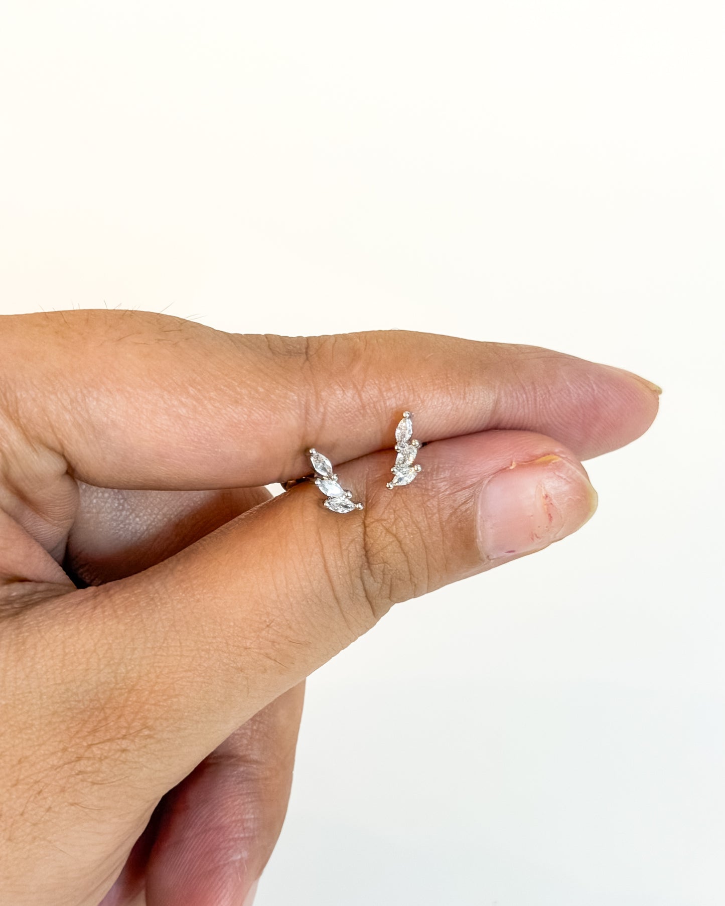 Mini leaf silver ball back earrings