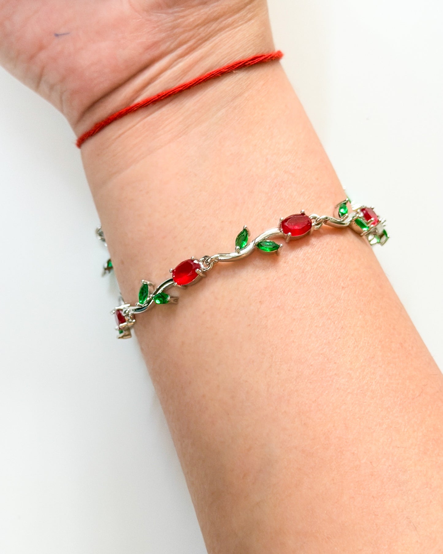 Silver red tulip bracelet