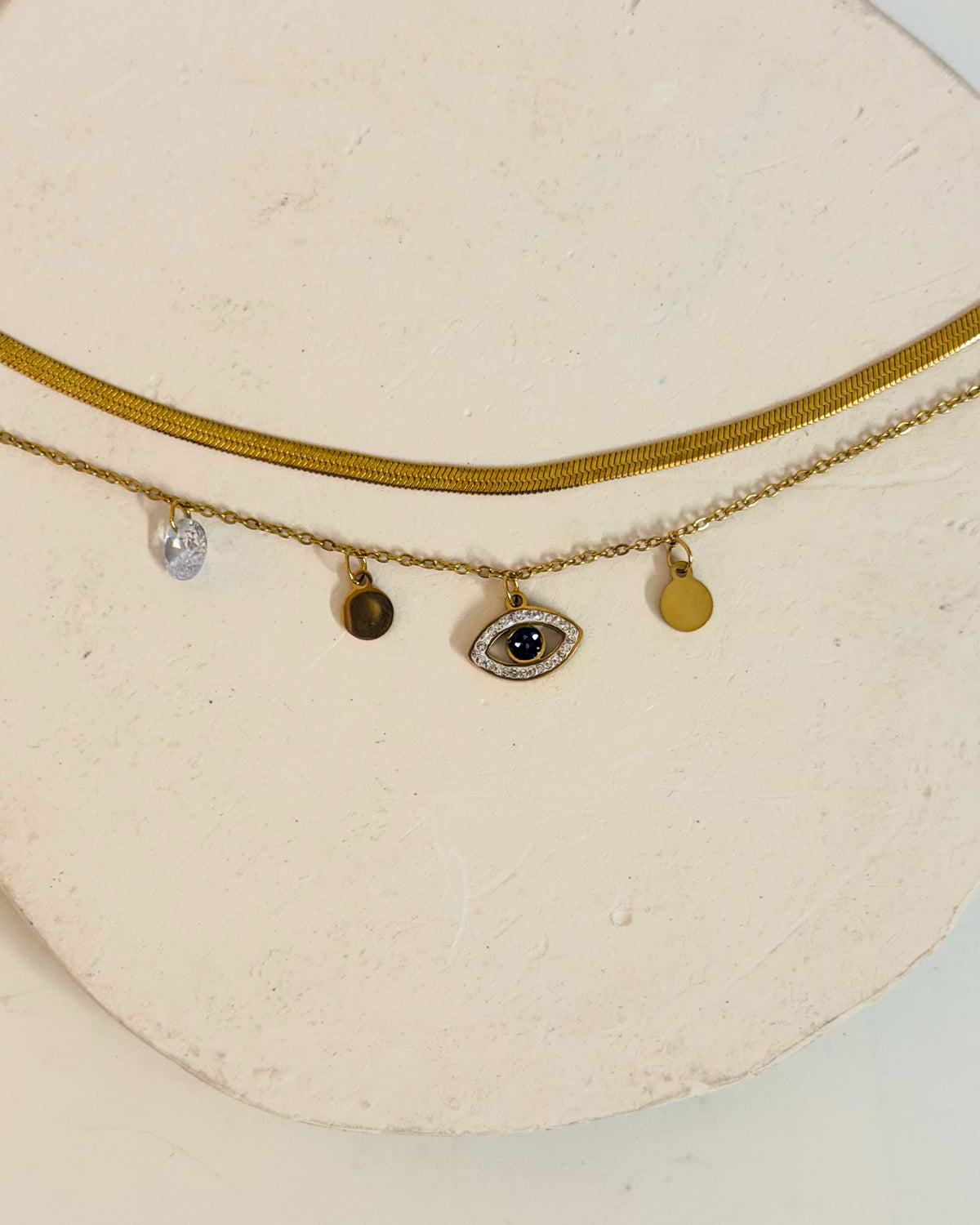 Snake chain with layered evil eye chain bracelet