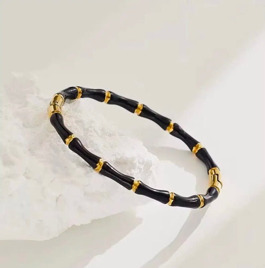 Black bamboo thin wrist bracelet