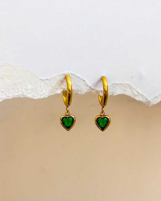 Green heart stone huggies
